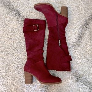 Suede wine color boots